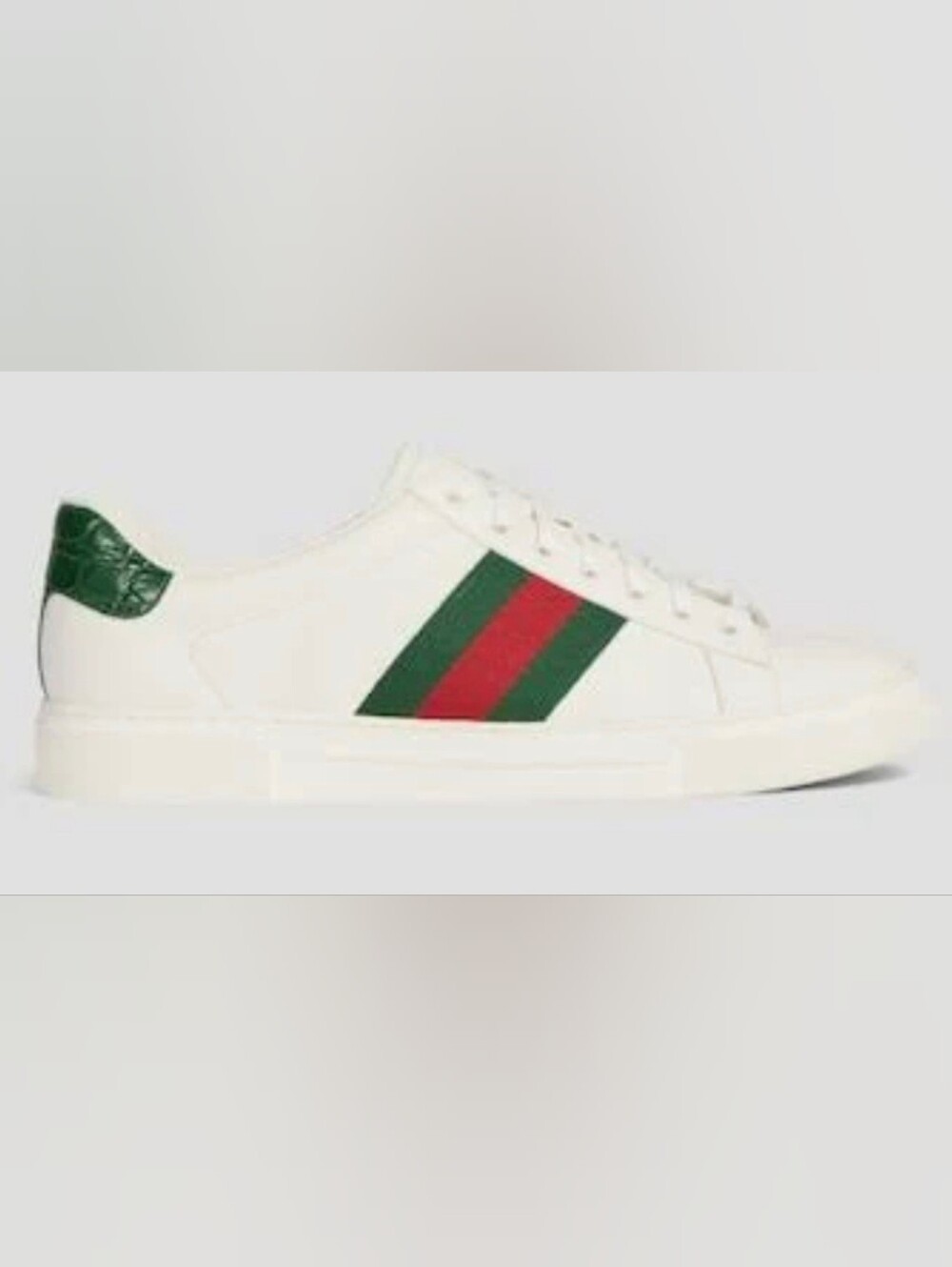 Gucci Ivory Leather Low-Top Sneaker with Green and Red Web